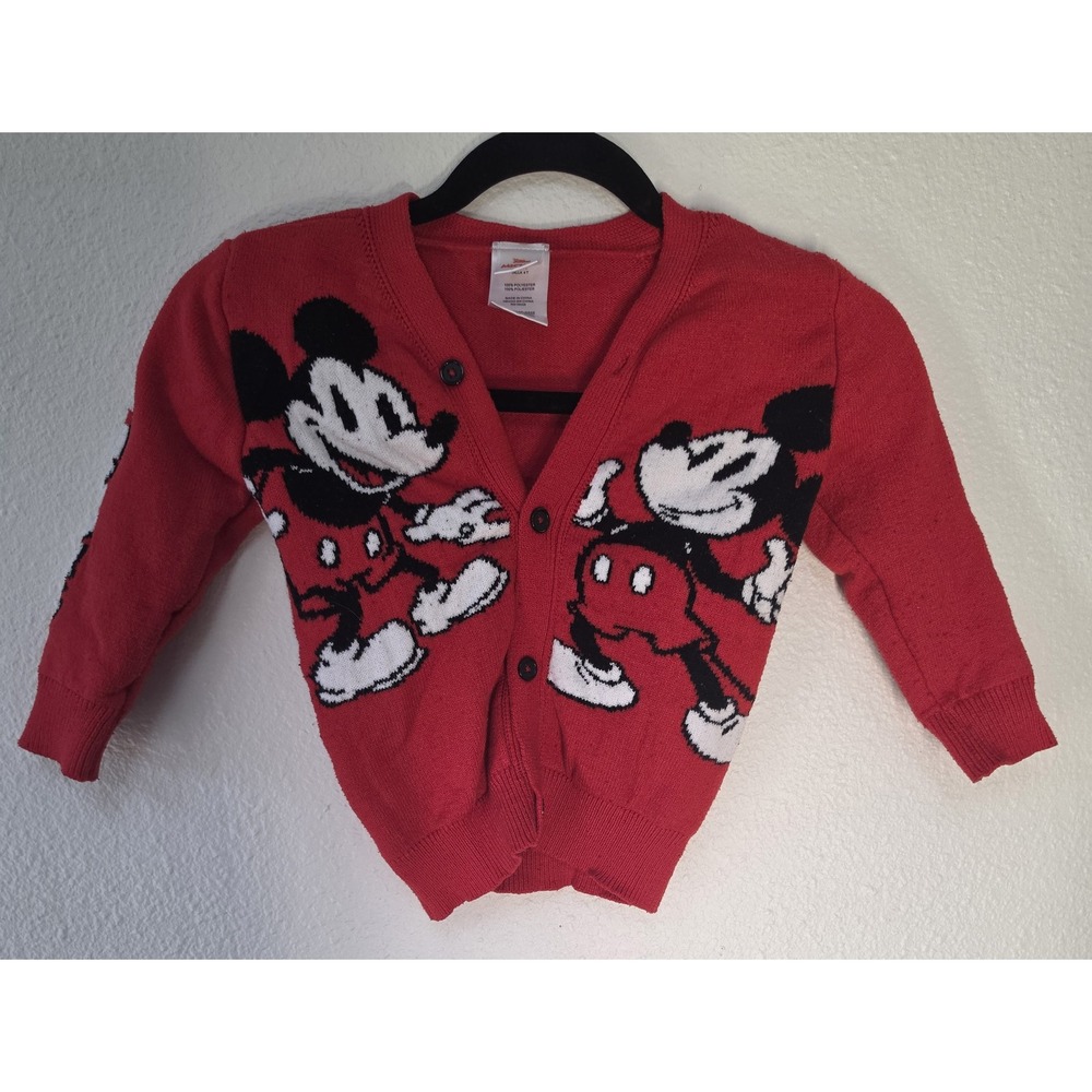 Disney Junior Kids Cardigan Size 4T Red Long Sleeve Collared Character Pullover